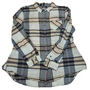 Ruff Hewn Women’s XL Long Sleeve Plaid Button-Up Cotton Shirt Blue Multicolor